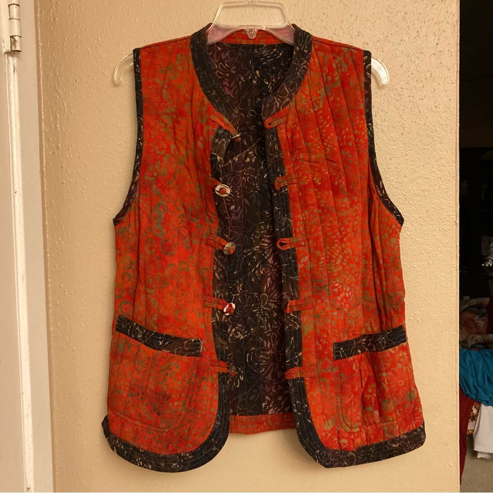 Reversible Orange and Black Quilted Vest